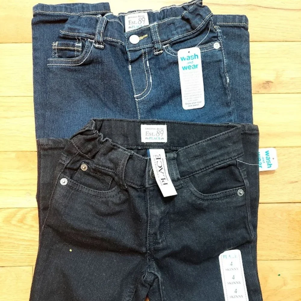 Bundle of 2 Girl's Children's Place Jeans Size 4/4T New Blue Denim/Black Jeans